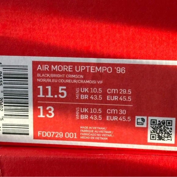 Nike Air More Uptempo Electric Black Red Men’s Shoes Retro New - Picture 14 of 14